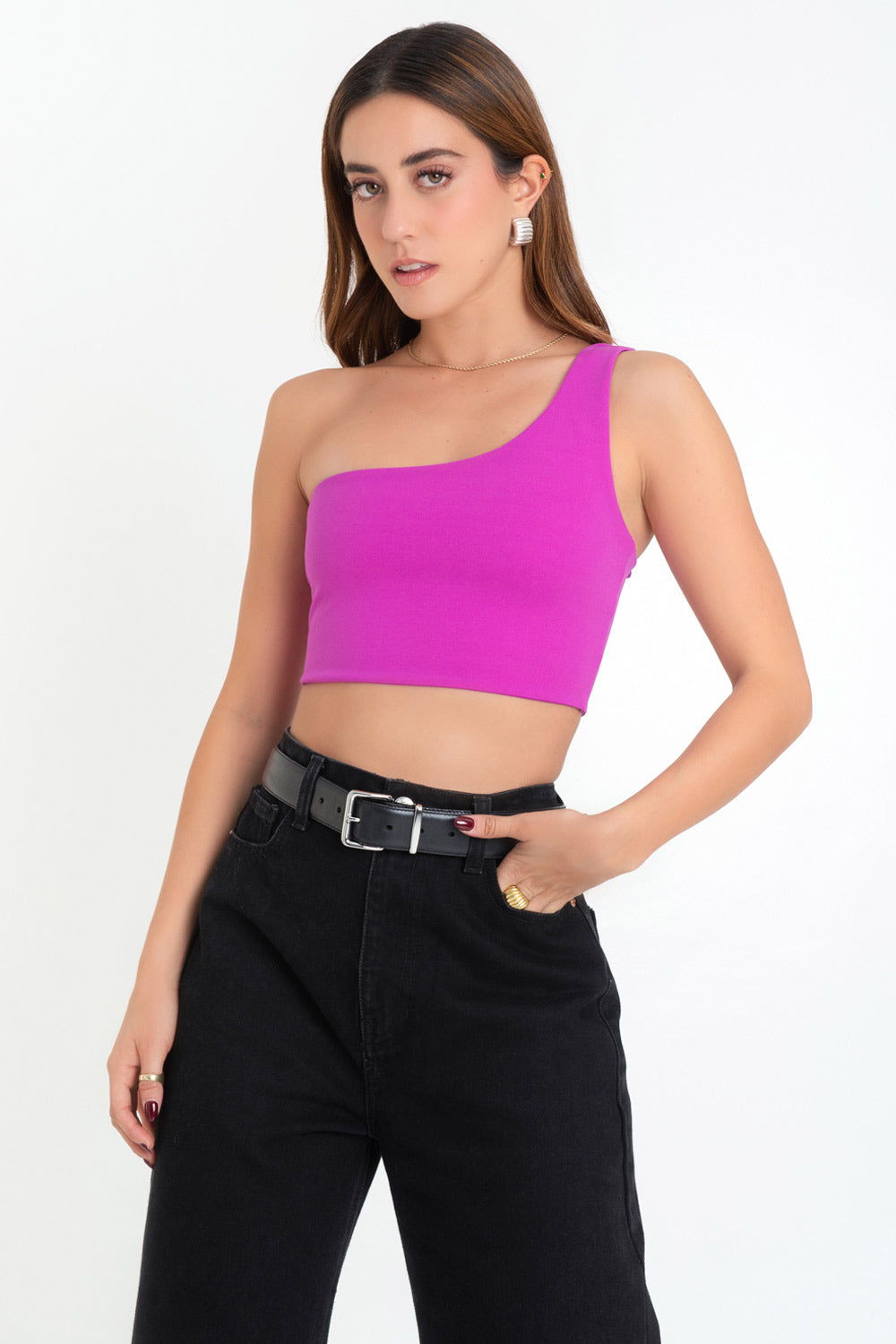 Crop top asimétrico un hombro violeta – HIGHSTREET