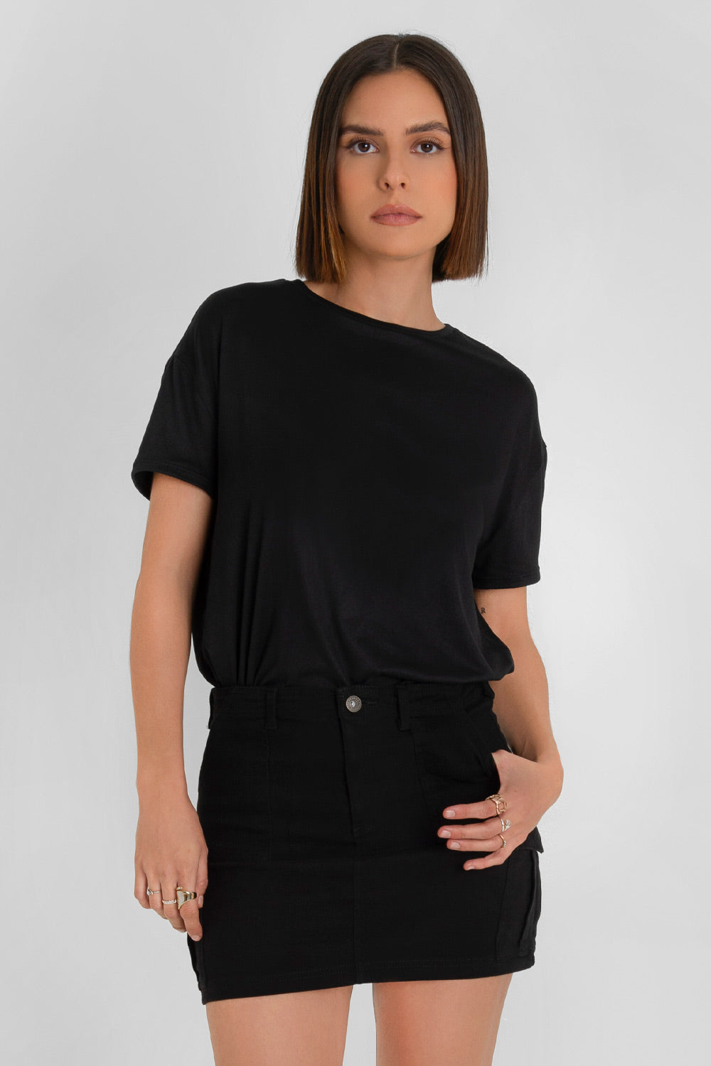 Falda corta cargo con cintura alta negro – HIGHSTREET