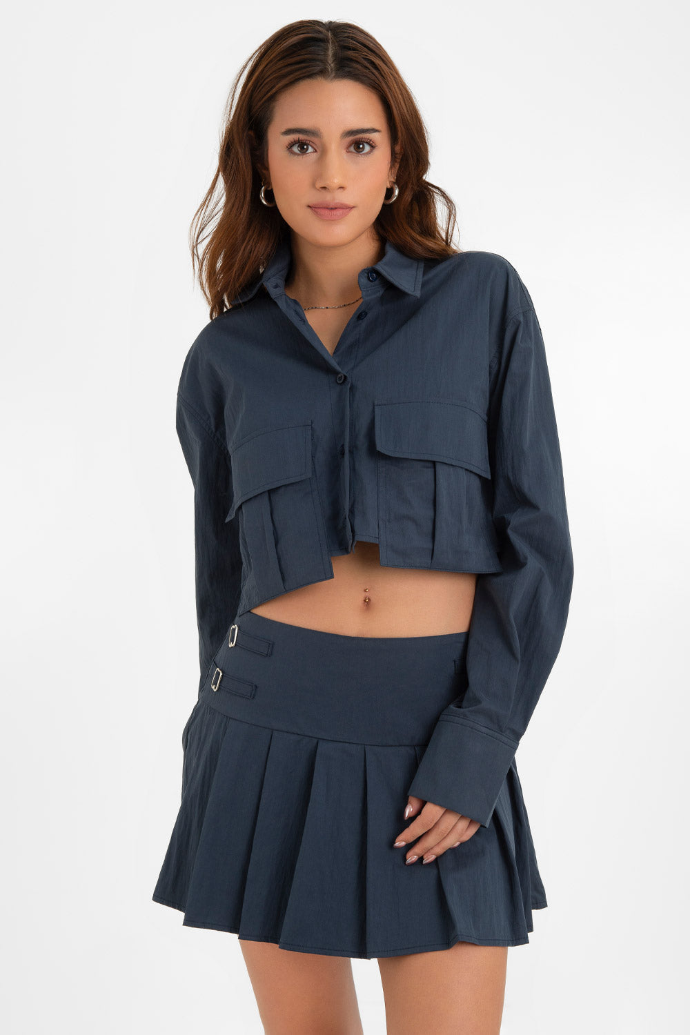 Falda Pantalon Plisado Azul Falda Short Corto Tableado Con