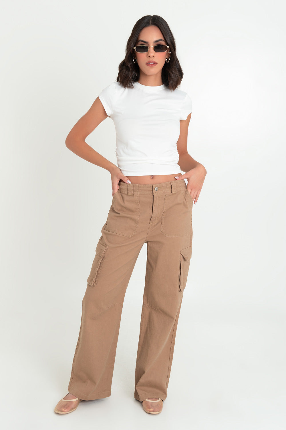 Pantalón cargo wide leg fit de cintura alta kaki – HIGHSTREET