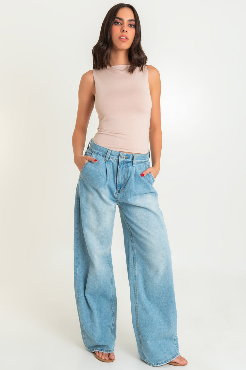 Wide Leg Jeans Mujer Dos Colores PantalΓ³n De Denim Wide Leg Con Pinzas β HIGHSTREET