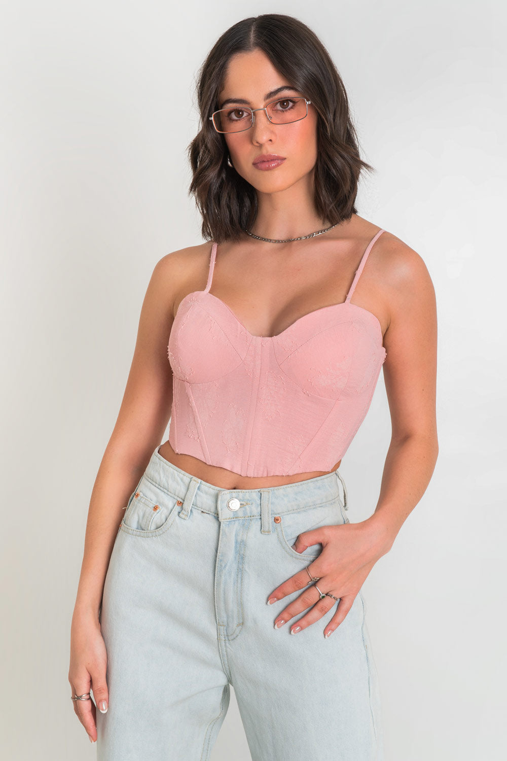 Top corset corto escote corazón con tirantes rosa palo – HIGHSTREET
