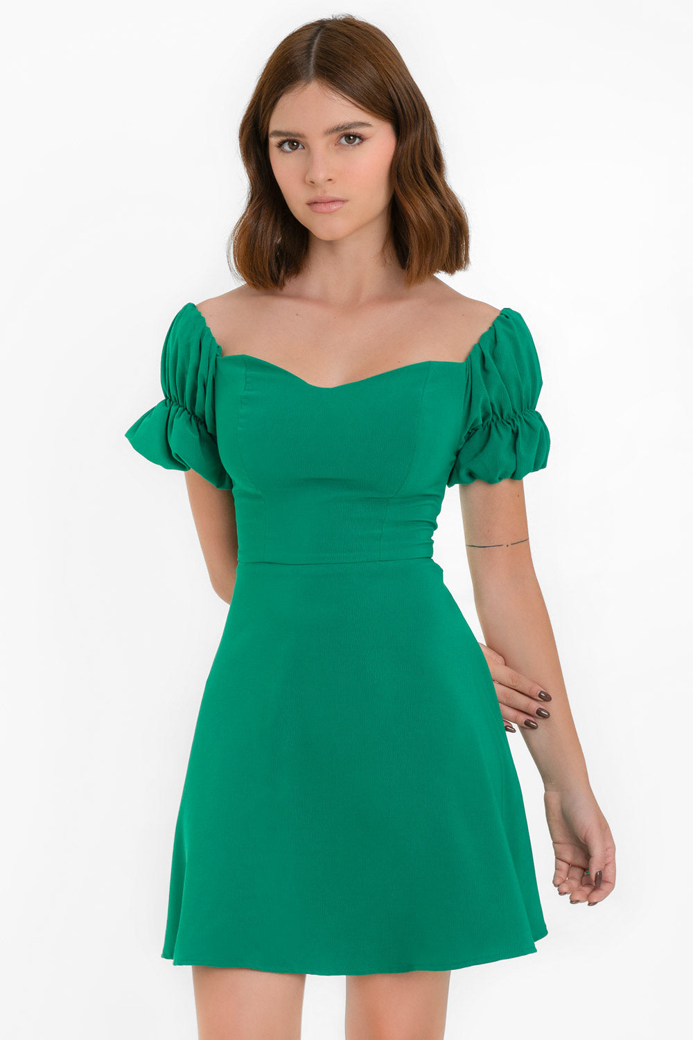 Manga Corta Vestido Escote Corazon Con Manga Manga Corta