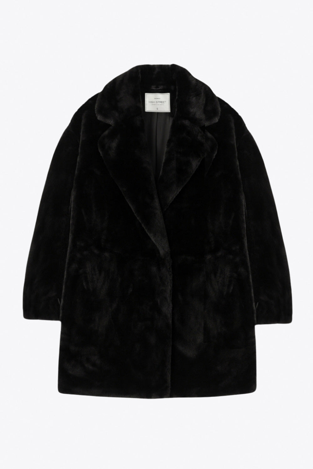 Abrigo largo abierto de fit recto, con solapa, manga larga y bolsillos frontales.