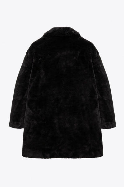 Abrigo largo abierto de fit recto, con solapa, manga larga y bolsillos frontales.