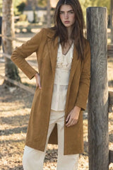 Open suede coat with lapel