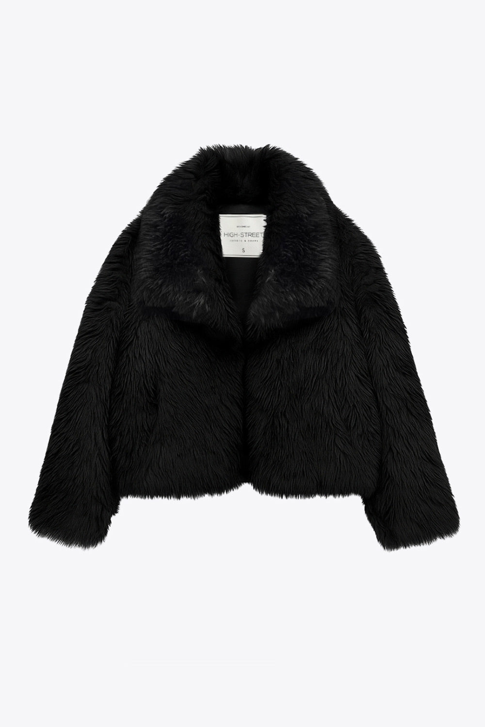 Abrigo corto de efecto pelo, fit oversized, con solapa y manga larga.