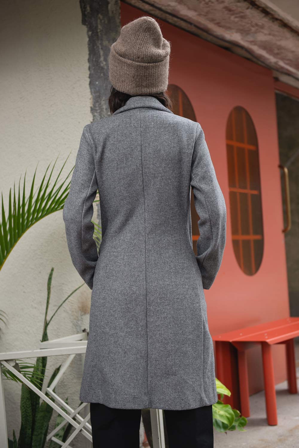Abrigo Largo Abrigo Lana Gris Abrigo Lana Chaleco Con Capucha En - Main Image