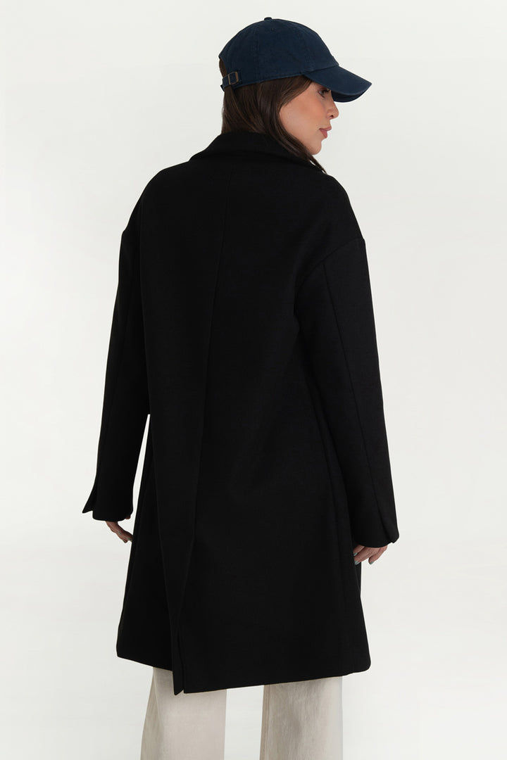Abrigo largo con solapa botón contraste negro – HIGHSTREET