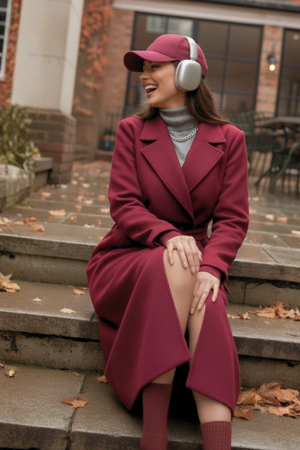 Abrigo largo de fit recto con solapa, manga larga con puños abotonados y bolsillos delanteros con vivos. Cierre frontal con doble cruce de botones. Detalle de abetura posterior en bajo, trabillas y cinturón amarrable del mismo tejido.