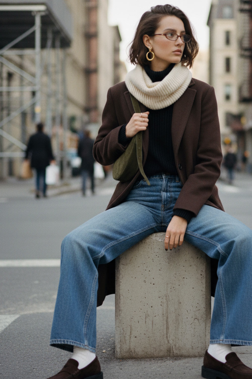 Abrigo largo de fit recto, con solapa, manga larga y cierre frontal con cruce de botón en contraste.