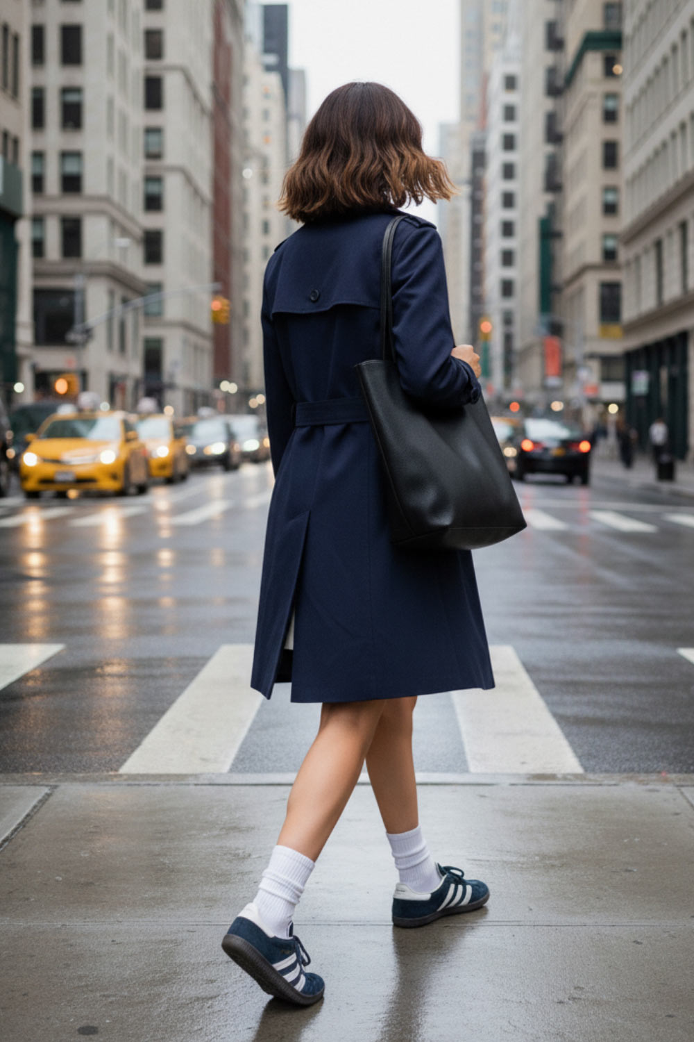 Abrigo trench corto de fit recto, con cuello solapa, bolsillos delanteros con vivos, detalle de bata trasera y manga larga. Trabillas, cinturón amarrable del mismo tejido y cierre frontal con doble cruce de botones en contraste. Detalle de trabilla y botón en hombros, bata trasera, cuello y puños.