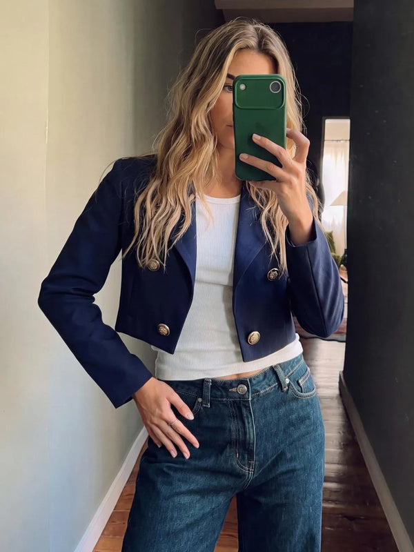 Open short blazer contrast buttons