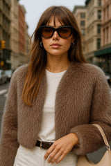 Blazer corto abierto de efecto pelo