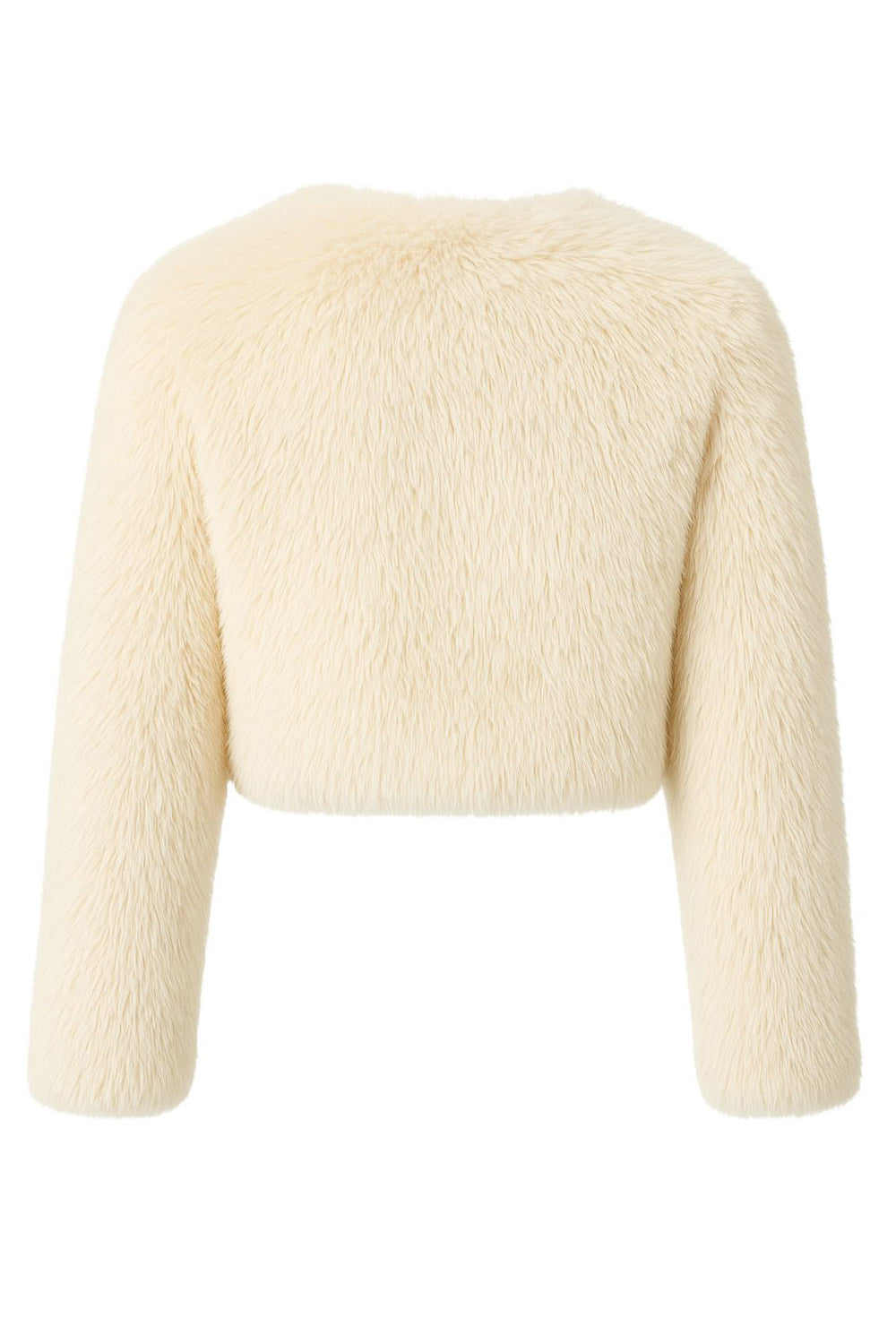 Blazer corto abierto de efecto pelo, fit recto, sin solapa, manga larga y bajo curveado frontal.