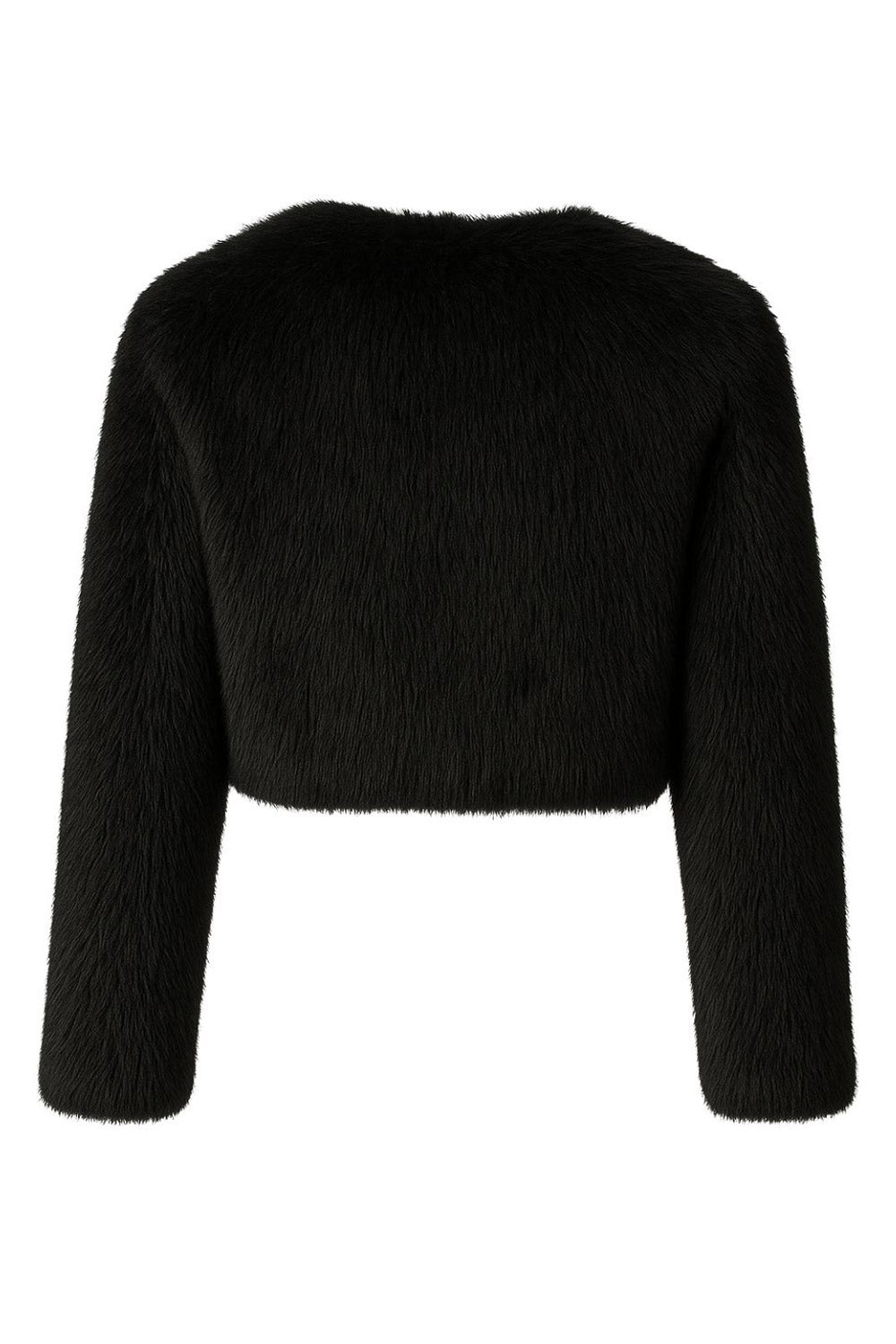 Blazer corto abierto de efecto pelo, fit recto, sin solapa, manga larga y bajo curveado frontal.