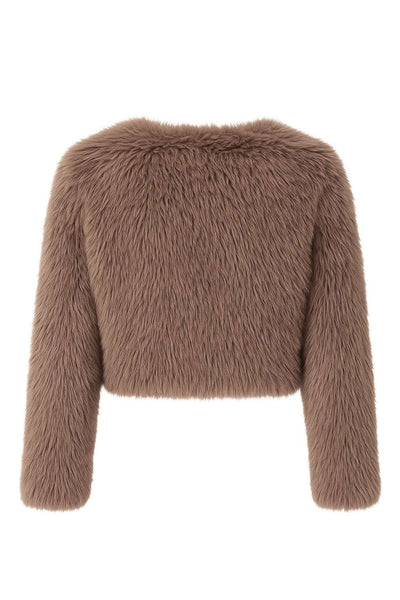 Blazer corto abierto de efecto pelo, fit recto, sin solapa, manga larga y bajo curveado frontal.