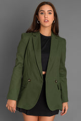 Blazer recto de lino doble botón contraste
