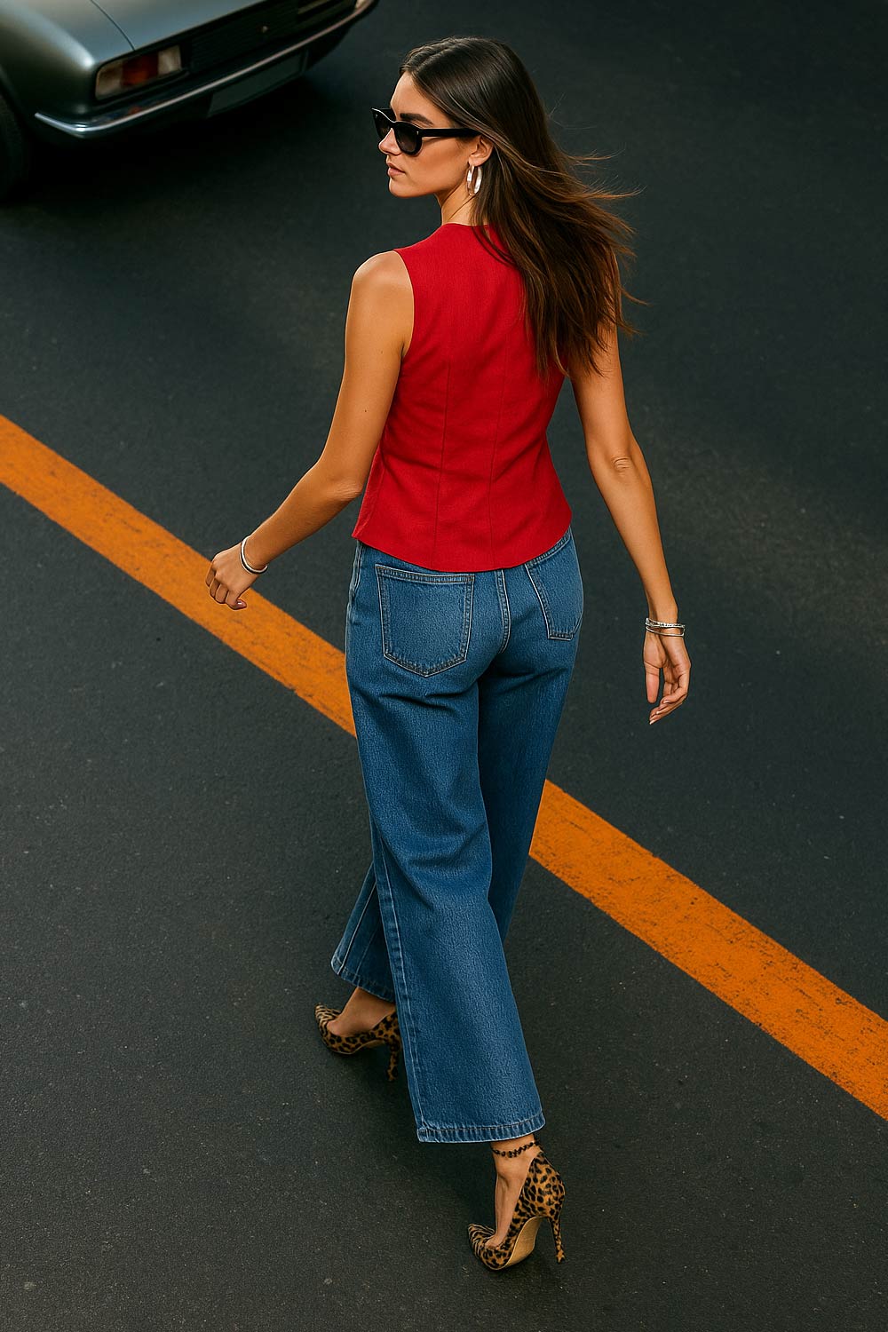 Blusa de fit ajustado, cuello redondo, sin mangas y cierre frontal con lazos amarrables. Detalle de bajo curveado frontal.