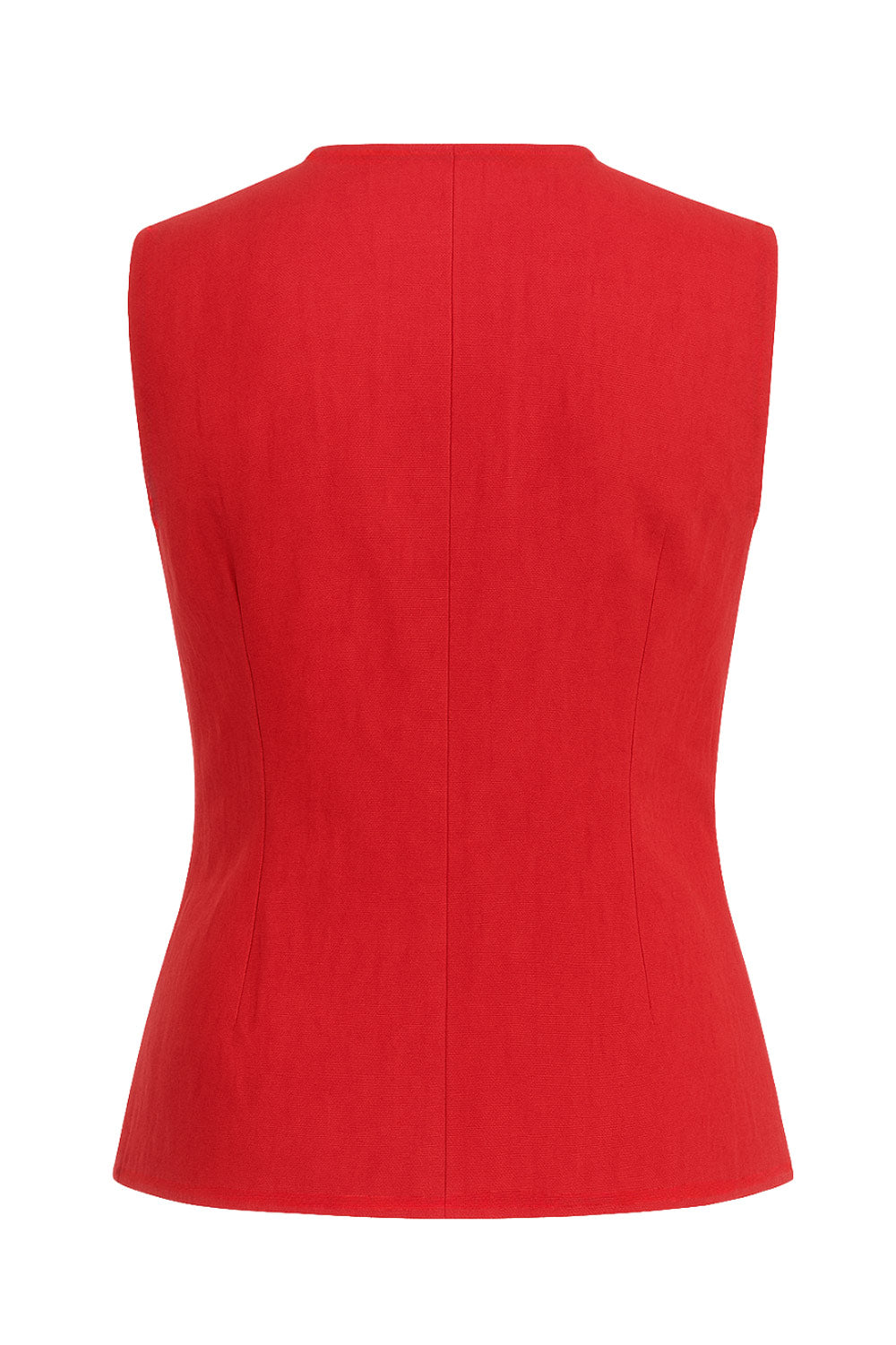 Blusa de fit ajustado, cuello redondo, sin mangas y cierre frontal con lazos amarrables. Detalle de bajo curveado frontal.