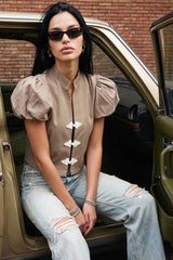 Sleeveless mandarin collar top
