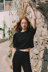 Puff sleeve button-up crop top