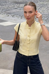 Sleeveless mandarin collar top