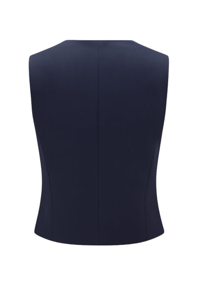 Blusa corta de fit recto, escote v, sin mangas y cierre frontal con lazos amarrables. Detalle de vivos decorativos frontales.