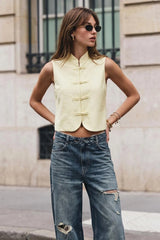 Sleeveless mandarin collar top