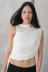 Blusa de mesh con plisados