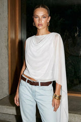 Mesh blouse with pleats