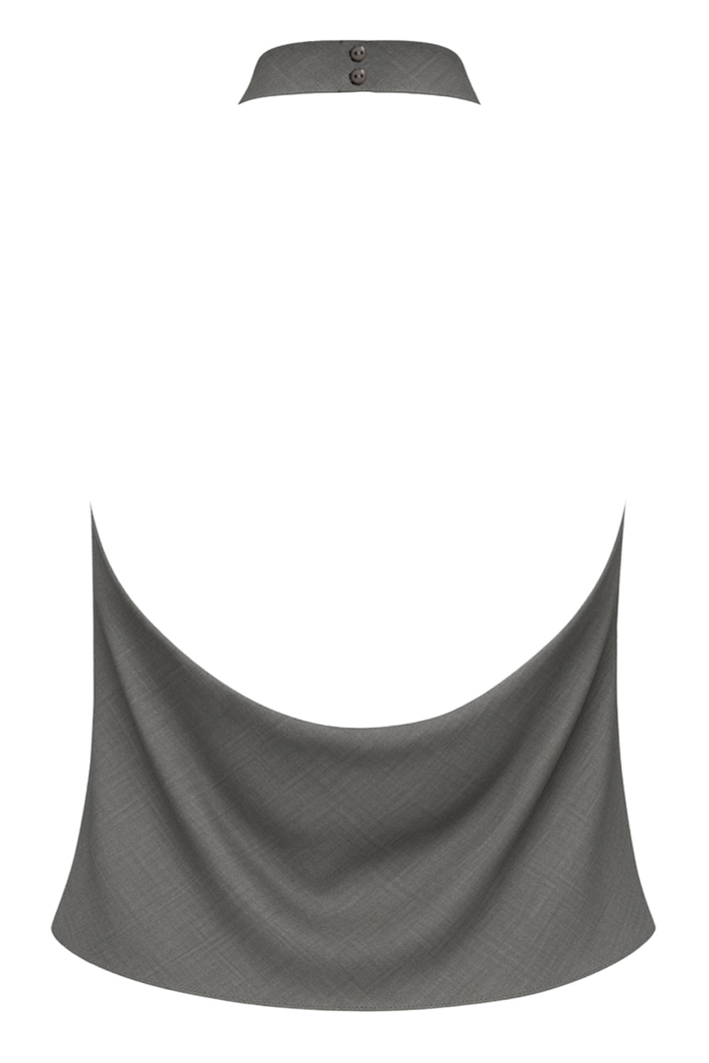 Blusa de cuello halter con escote fluido, sin mangas, escote en espalda, cierre posterior con botón y ojal.