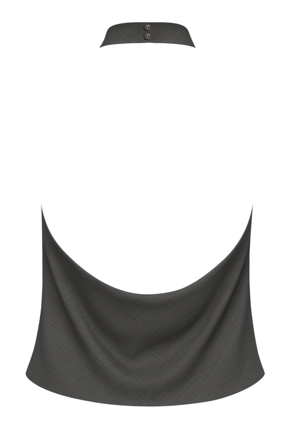 Blusa de cuello halter con escote fluido, sin mangas, escote en espalda, cierre posterior con botón y ojal.