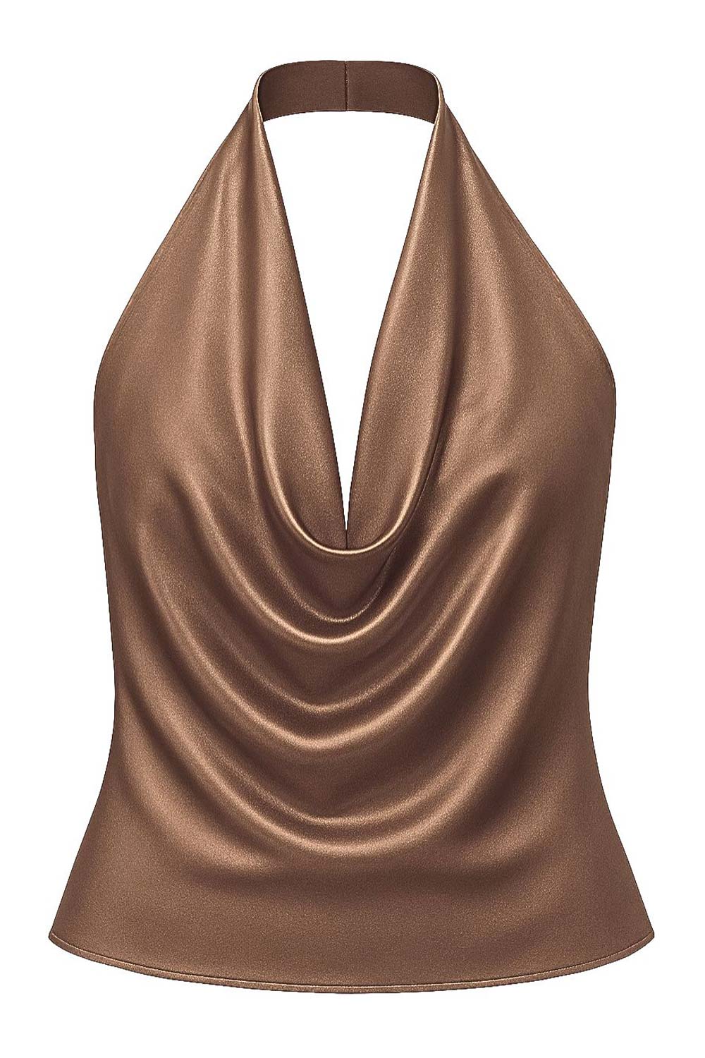 Blusa satinada corta de cuello halter, escote fluido frontal y en espalda.