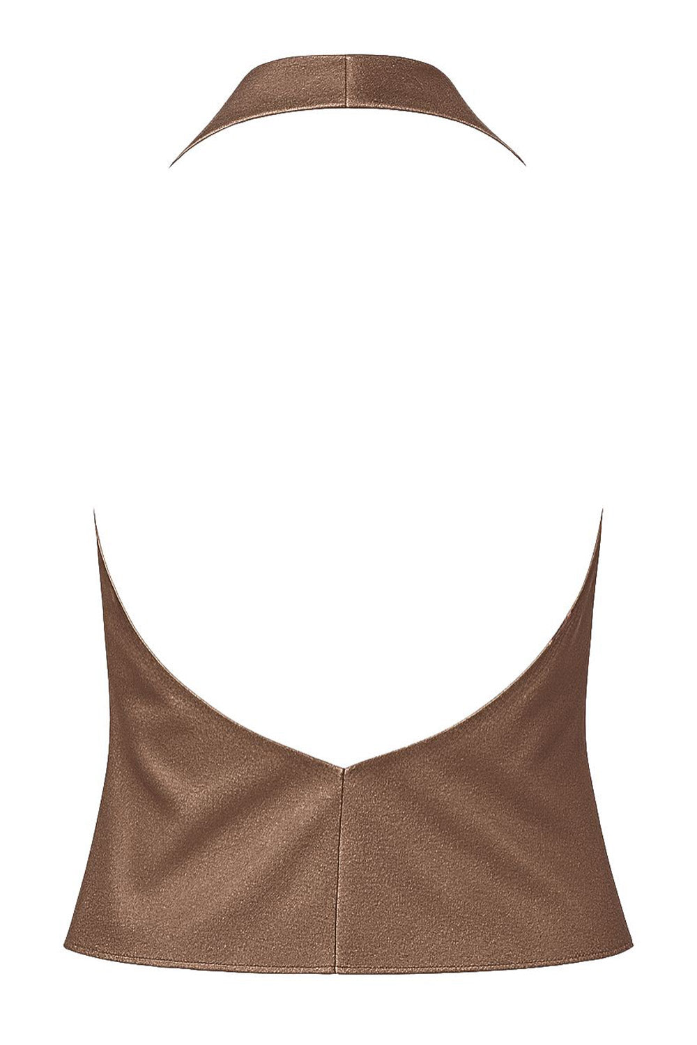 Blusa satinada corta de cuello halter, escote fluido frontal y en espalda.