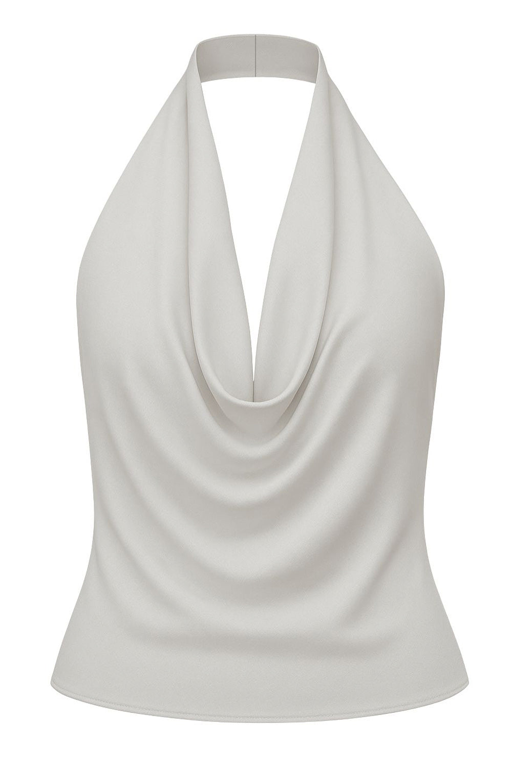 Blusa corta de cuello halter, escote fluido frontal y en espalda.
