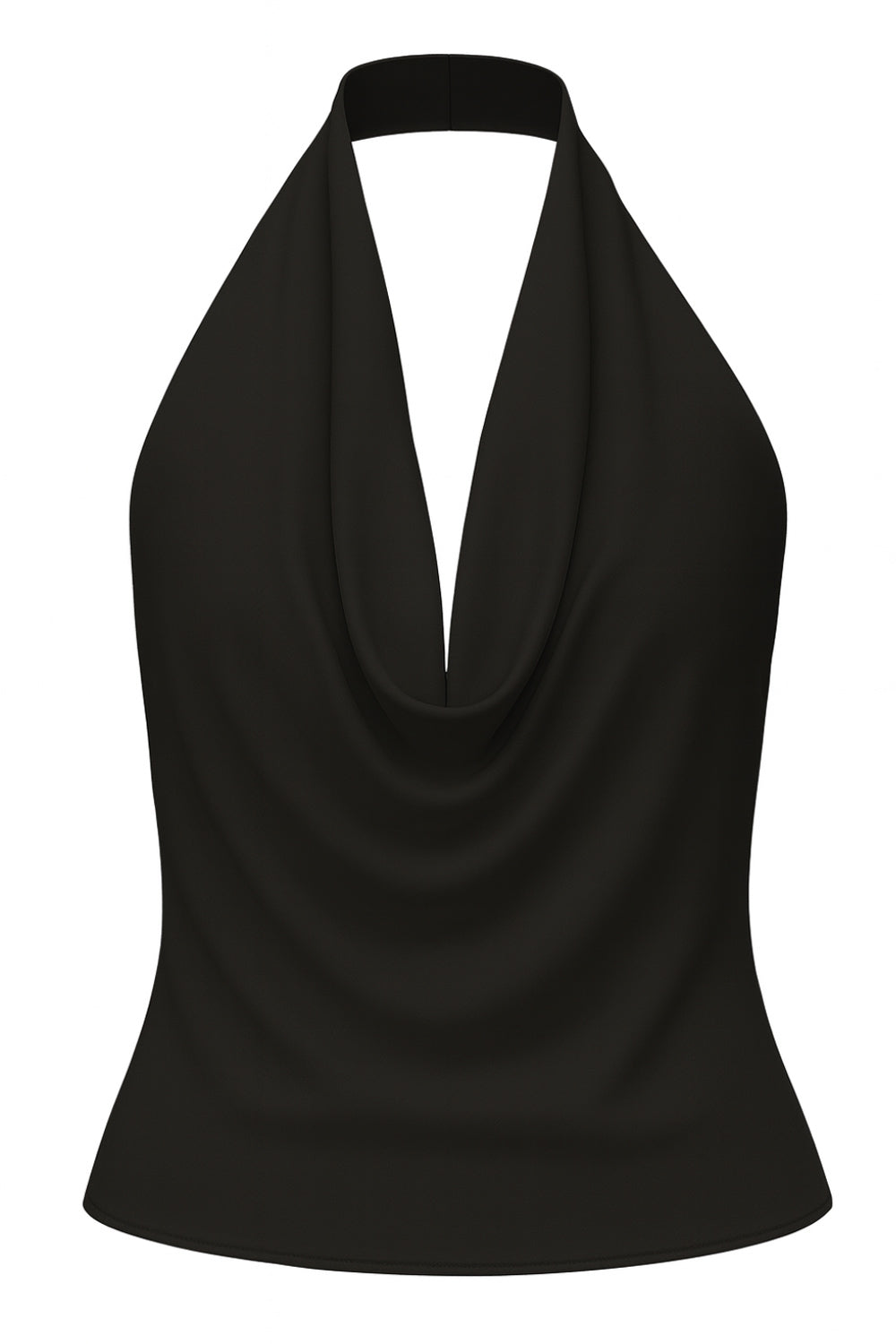 Blusa corta de cuello halter, escote fluido frontal y en espalda.