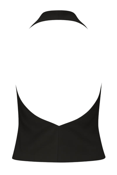 Blusa corta de cuello halter, escote fluido frontal y en espalda.