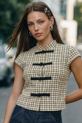 Sleeveless mandarin collar top