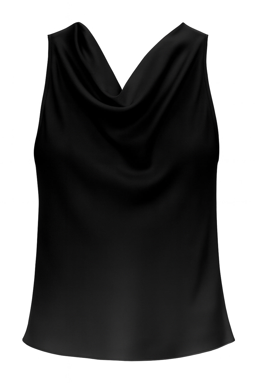 Blusa sin mangas de fit recto, cuello fluido y cierre posterior con botón y ojal.