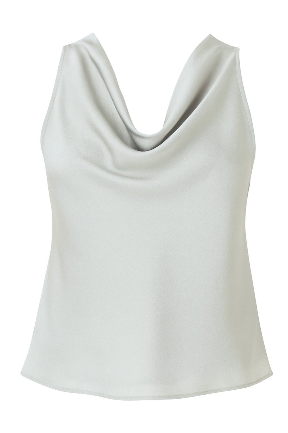 Blusa sin mangas de fit recto, cuello fluido y cierre posterior con botón y ojal.