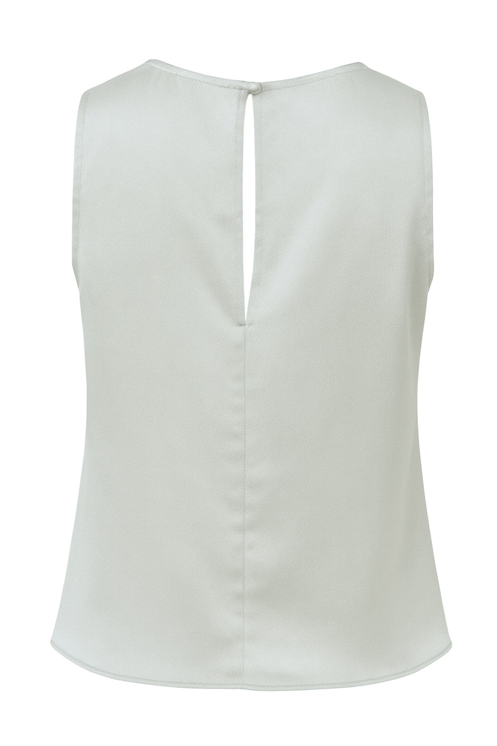 Blusa sin mangas de fit recto, cuello fluido y cierre posterior con botón y ojal.