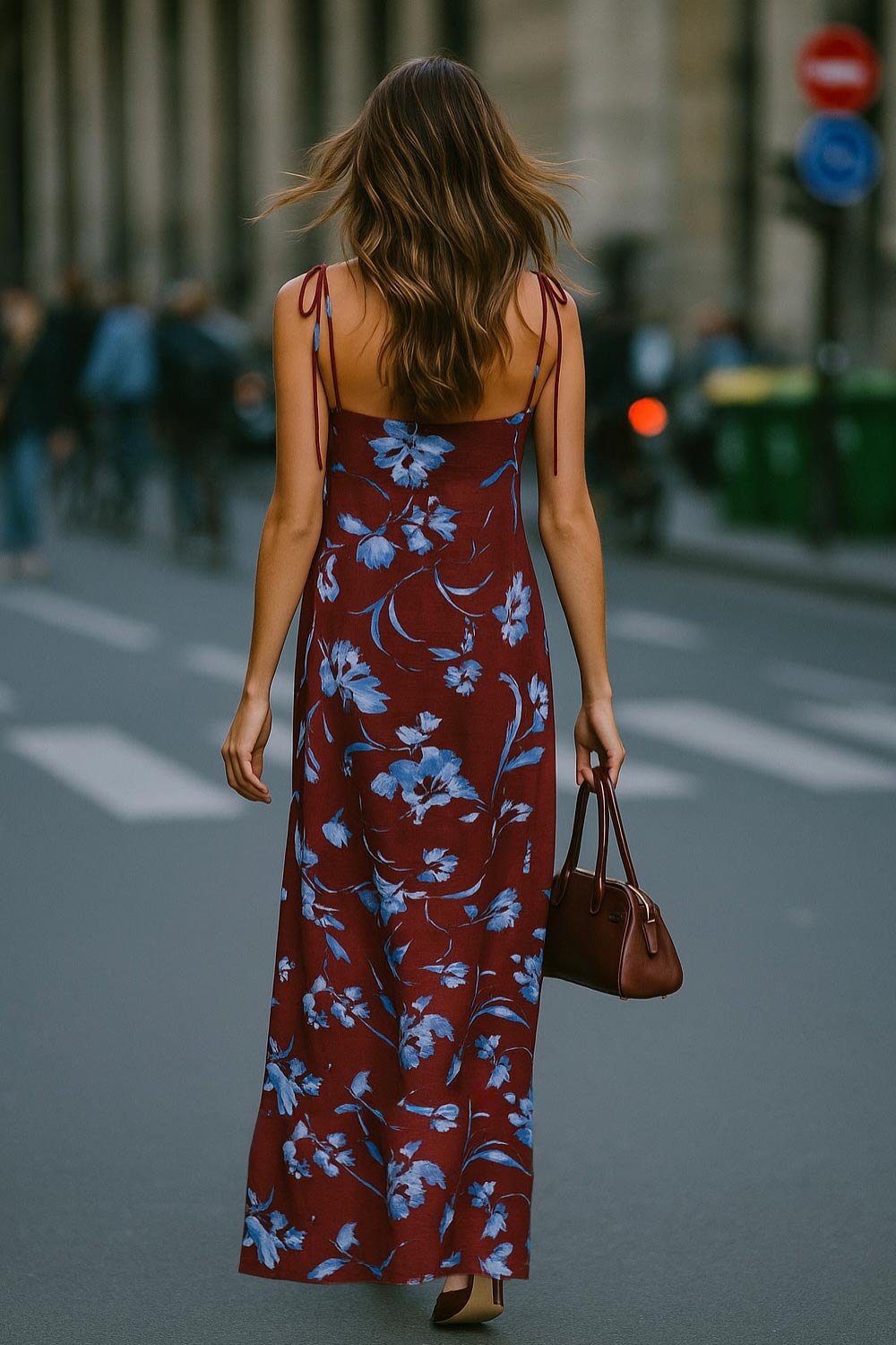 Blusa larga estampada, de fit fluido, tirantes delgados con nudo ajustable, escote v con cortes, abertura frontal y cierre con botón.