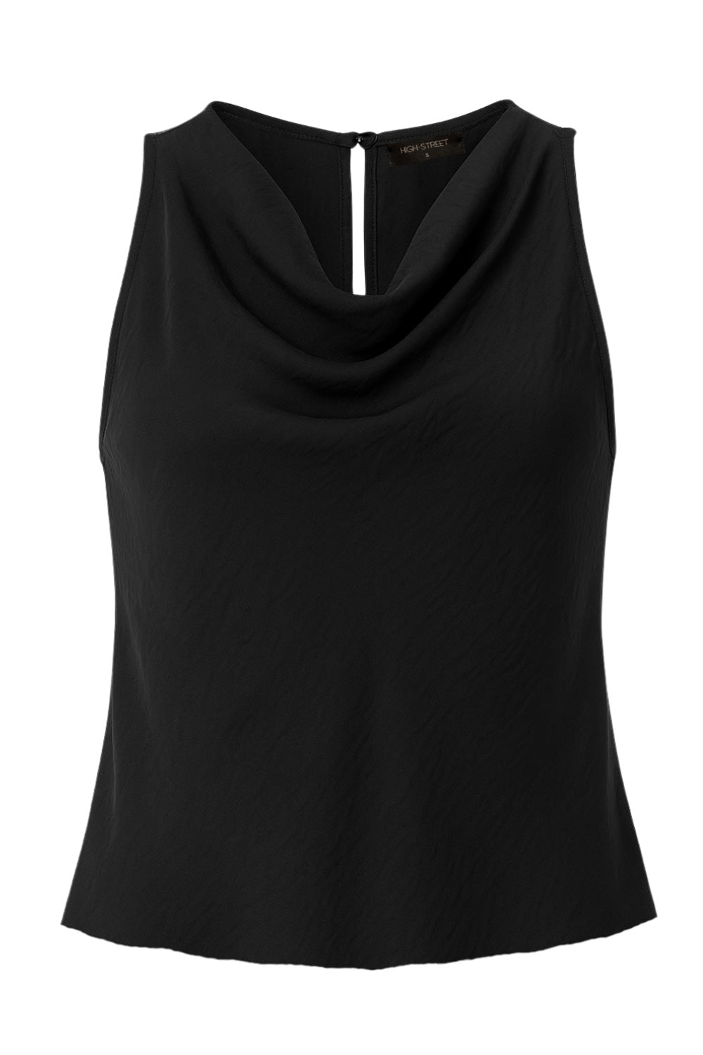 Blusa de fit fluido, sin mangas y cuello fluido con detalles plisados en hombros. Cierre posterior con botón y ojal.