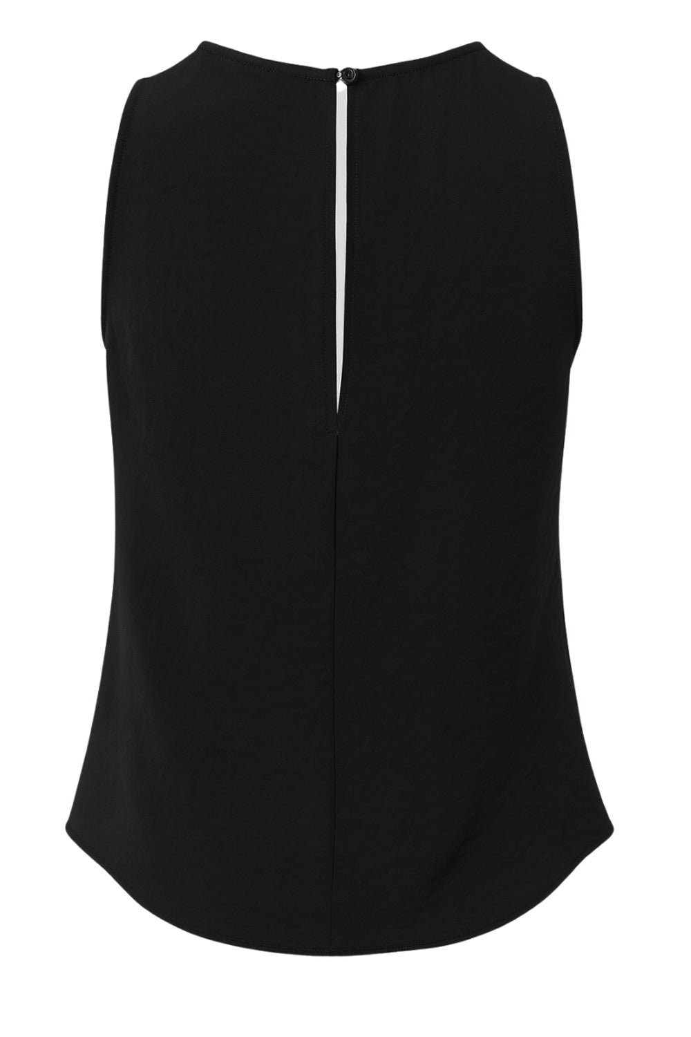 Blusa de fit fluido, sin mangas y cuello fluido con detalles plisados en hombros. Cierre posterior con botón y ojal.