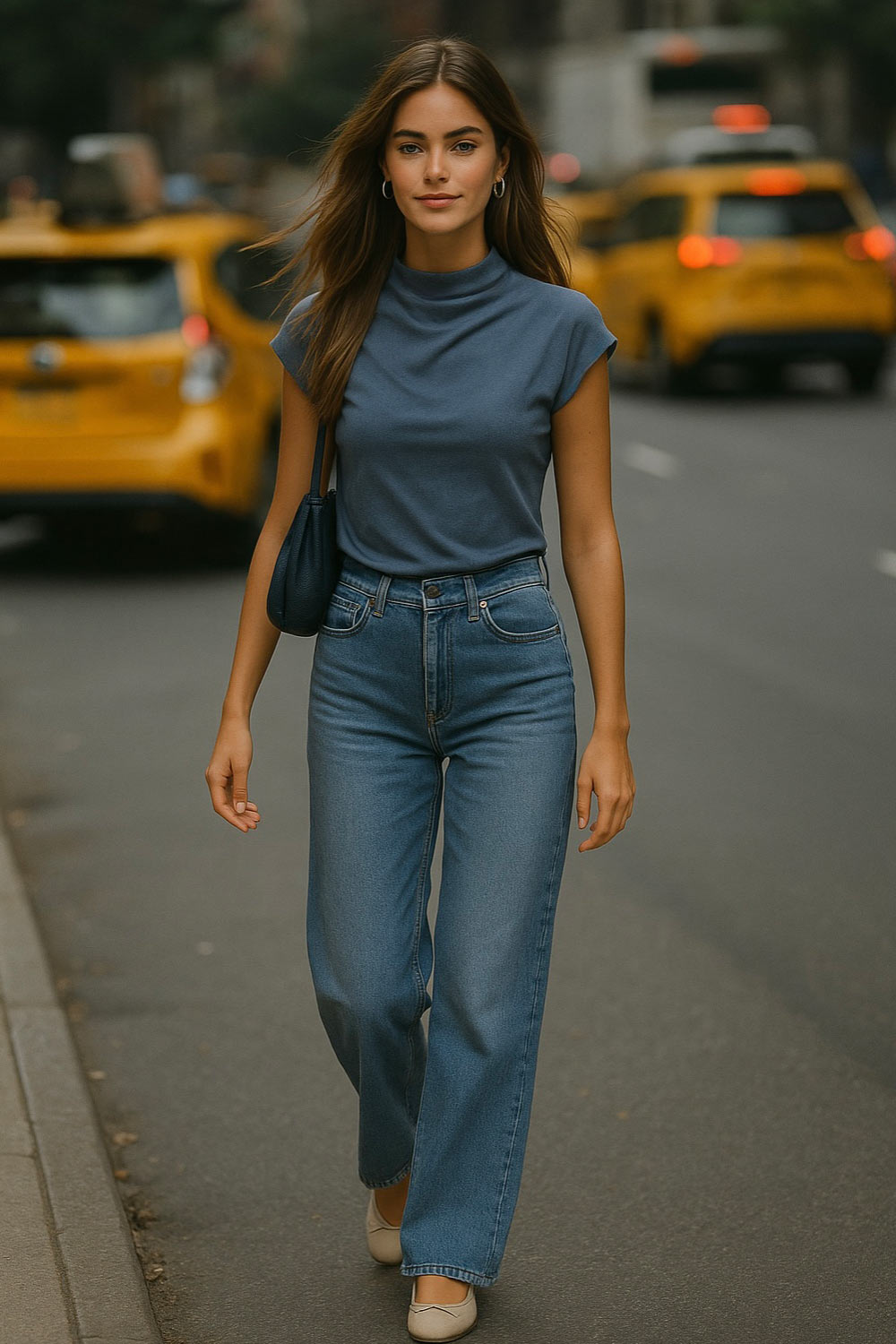 Blusa de gamuza, fit ajustado, cuello mock fluido, manga corta seguida y plisados en hombros.