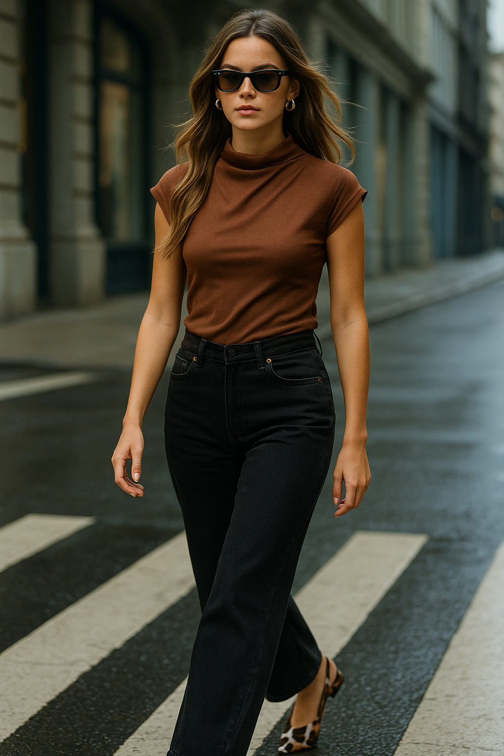 Blusa de gamuza, fit ajustado, cuello mock fluido, manga corta seguida y plisados en hombros.