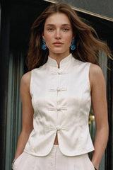 Sleeveless mandarin collar top