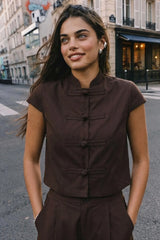Sleeveless mandarin collar top
