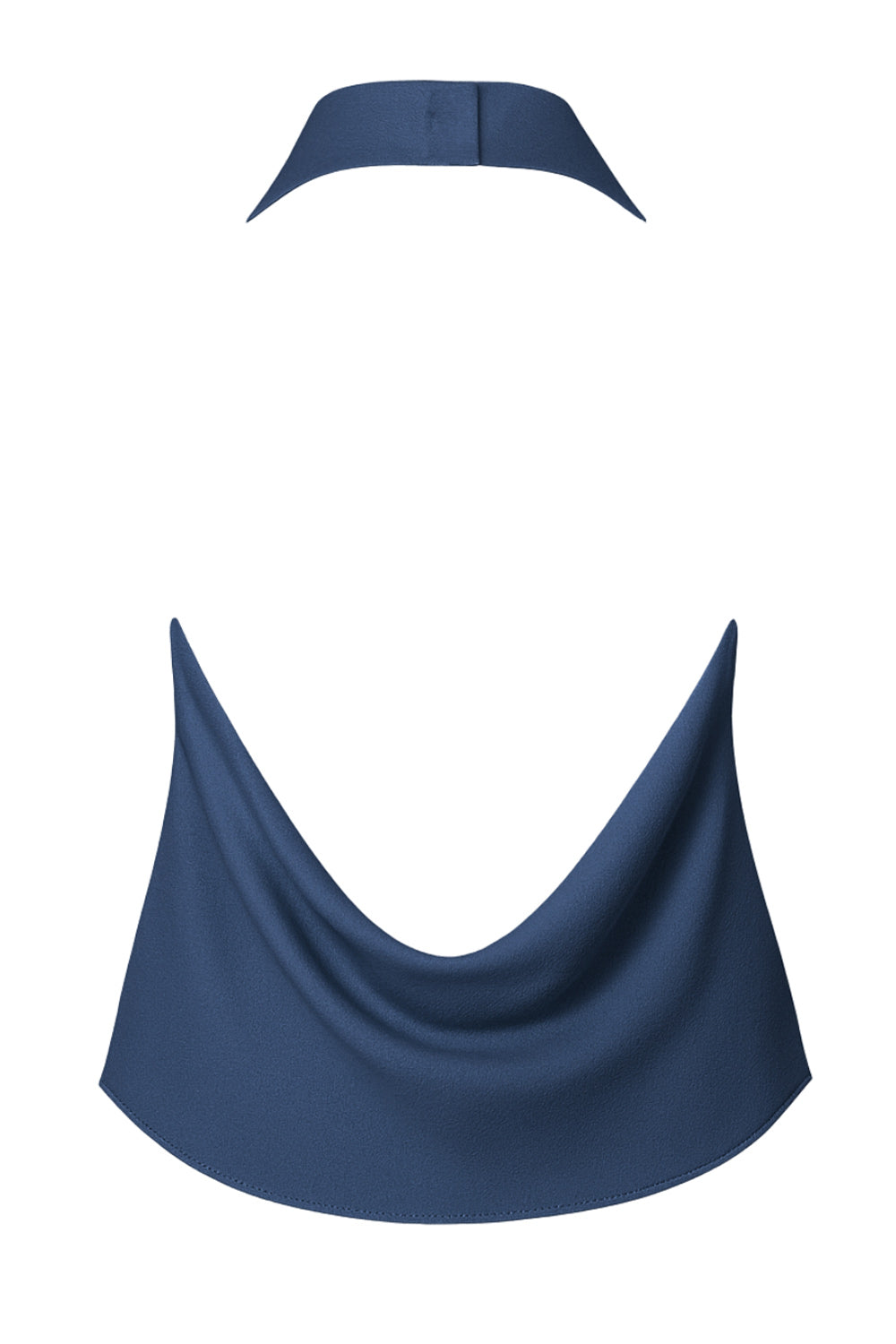 Blusa asimétrica de fit fluido, sin mangas, cuello halter fluido con plisados, escote en espalda y bajo frontal asimétrico. Detalle de textura en tejido, cierre posterior con botón y ojal.